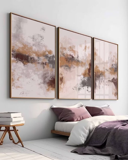 Trío Rosa Dorado — Set de 3 Pinturas Originales a Mano