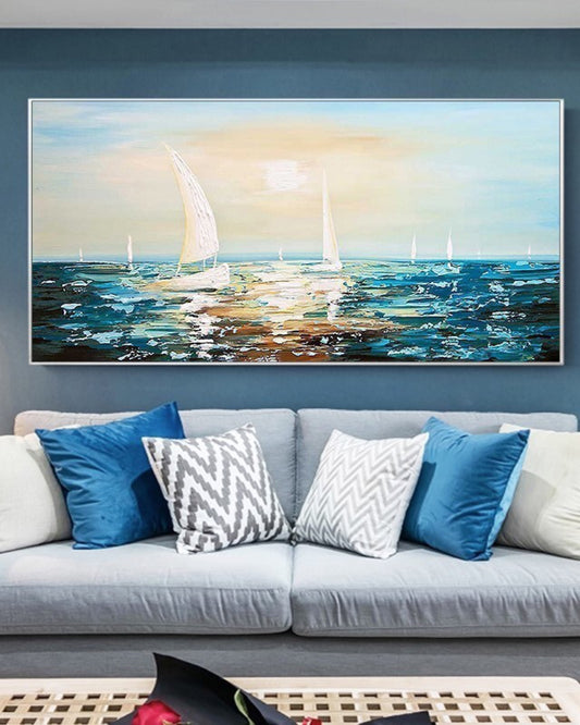 Veleros al Amanecer — Pintura Original a Mano